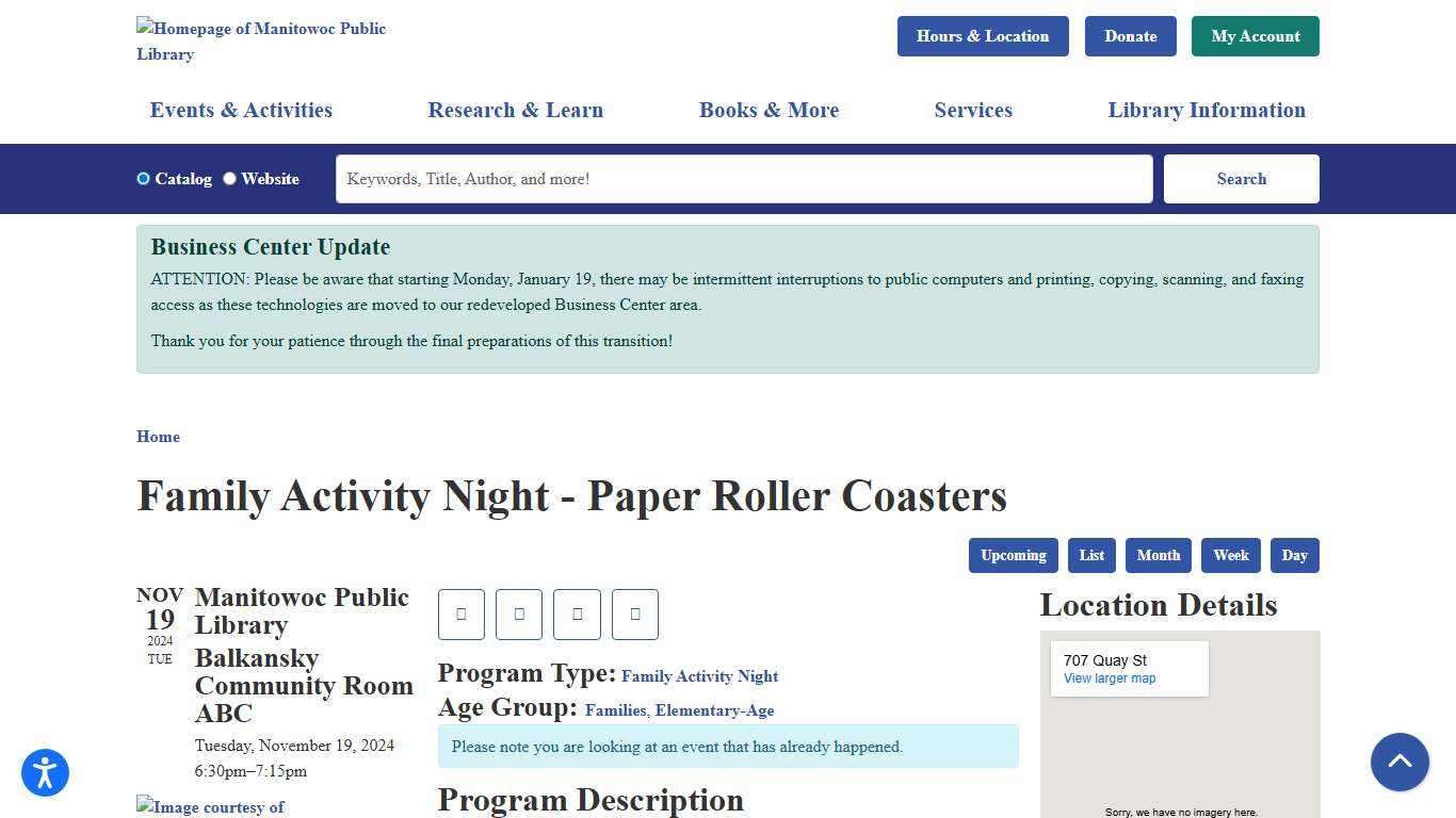 Family Activity Night - Paper Roller Coasters | Manitowoc Public Library