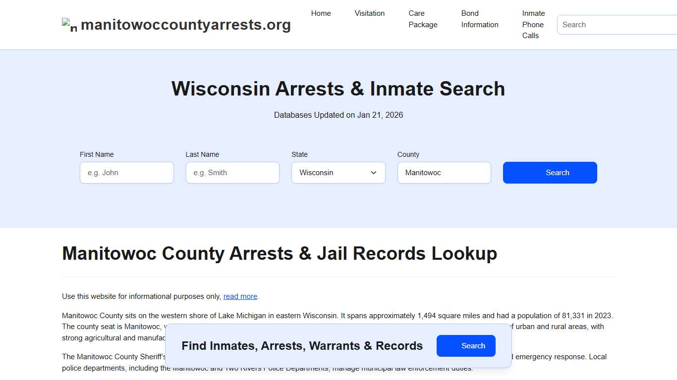 Manitowoc County, WI Arrests, Warrants, Police Records Search